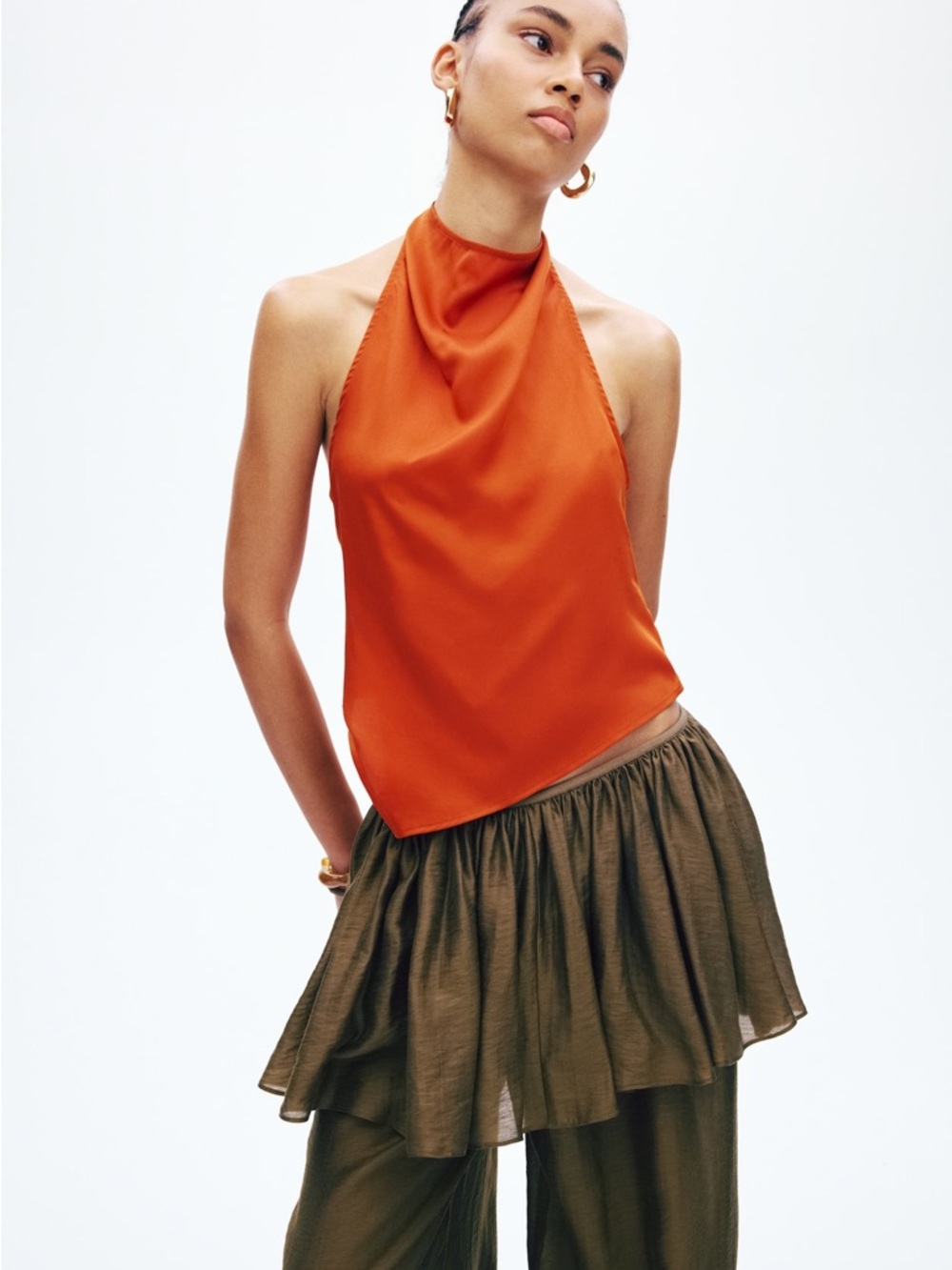 H&M ORANGE ASYMMETRIC HALTERNECK TOP Medium